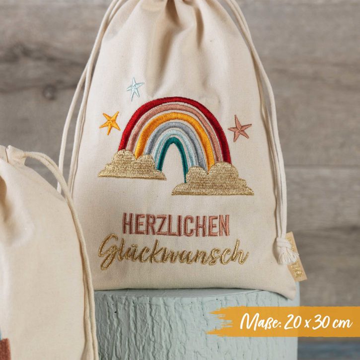 Leinensäckchen Herzlichen Glückwunsch Regenbogen von Papierdrachen