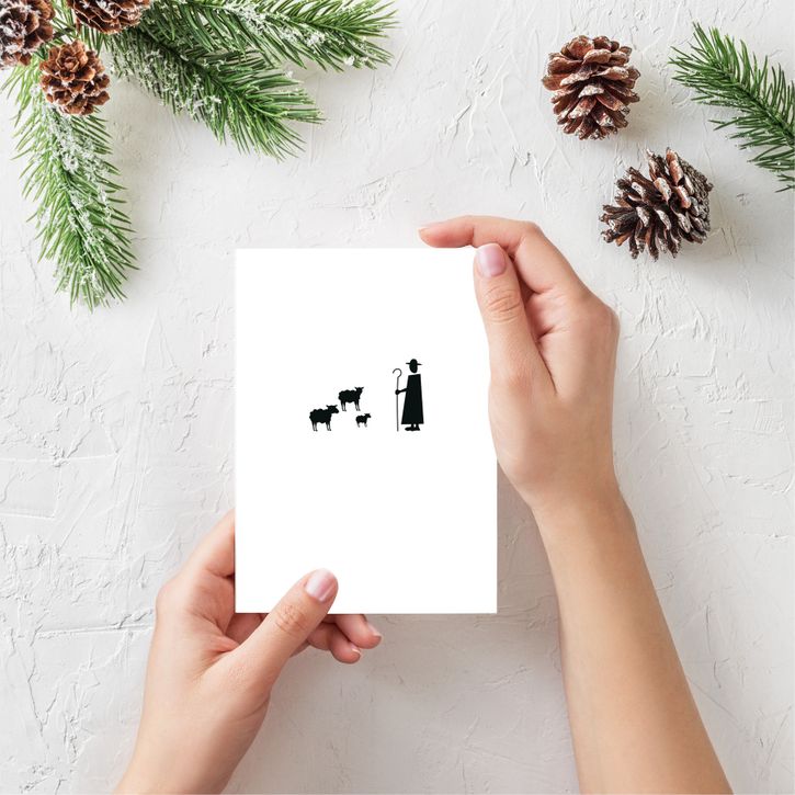 Postkarte Weihnachten Schafe mit Hirte minimalistisch von Emma Plitt Design | 1
