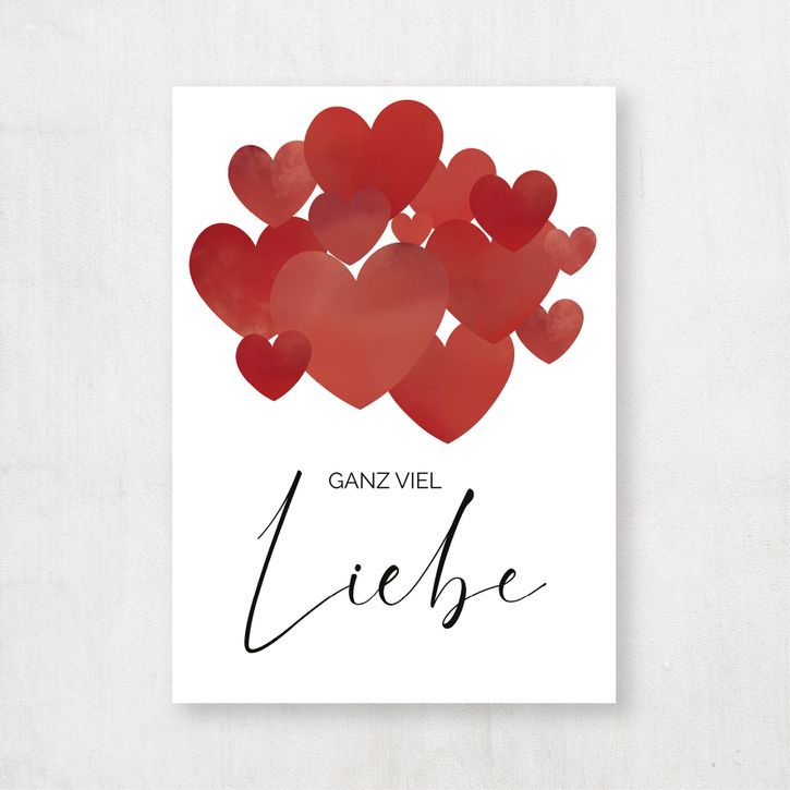 Postkarte rote Herzen "ganz viel Liebe" von Emma Plitt Design | 1