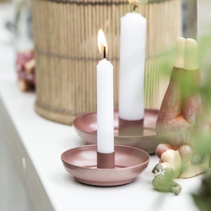 Kerzenhalter für schmale Kerze mit Schale faded rose von Ib Laursen | 1