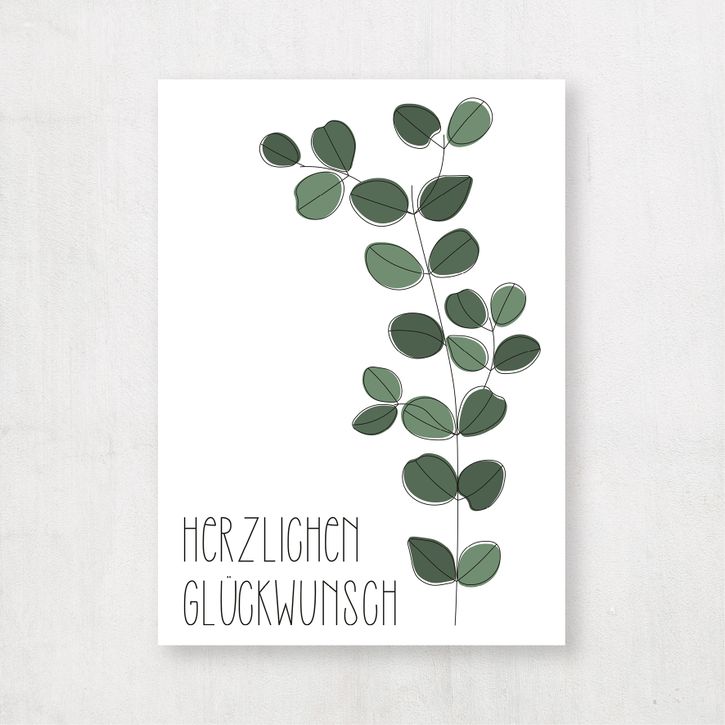 Vorschaubild #1 von Postkarte Eukalyptus "Herzlichen Glückwunsch" von Emma Plitt Design